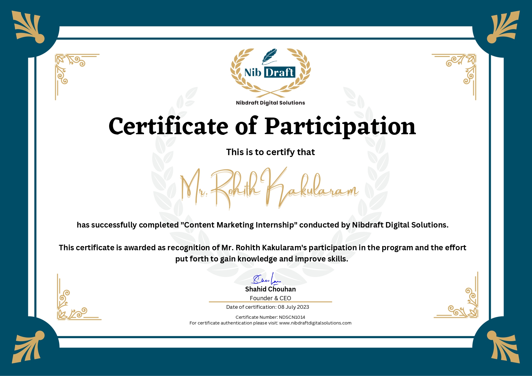 NDSCN1014: Mr. Rohith Kakularam